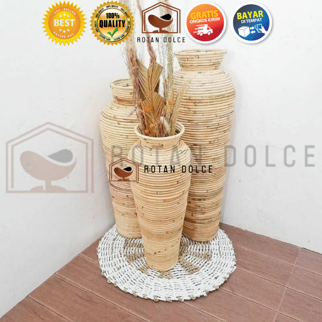 RATTAN FLOWER VASE / CARROT RATTAN FLOWER POT WITH GLOSSY FINISHING