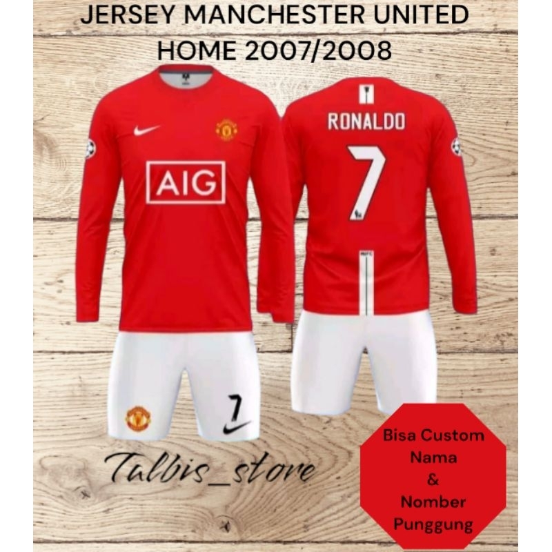 MANCHESTER UNITED HOME JERSEY 2007/2008 CHAMPION LEAGUE CHAMPIONS UEFA พิมพ์เต็ม, ฟรีชื่อที่กําหนดเอ