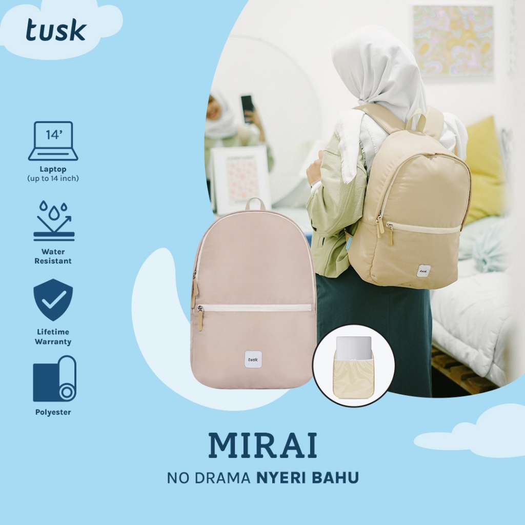 Tusk Mirai Cream - กระเป๋าเป้โรงเรียน 14 นิ้ว & หนังสือ A4 น้ําหนักเบา Soft Strap College Backpack