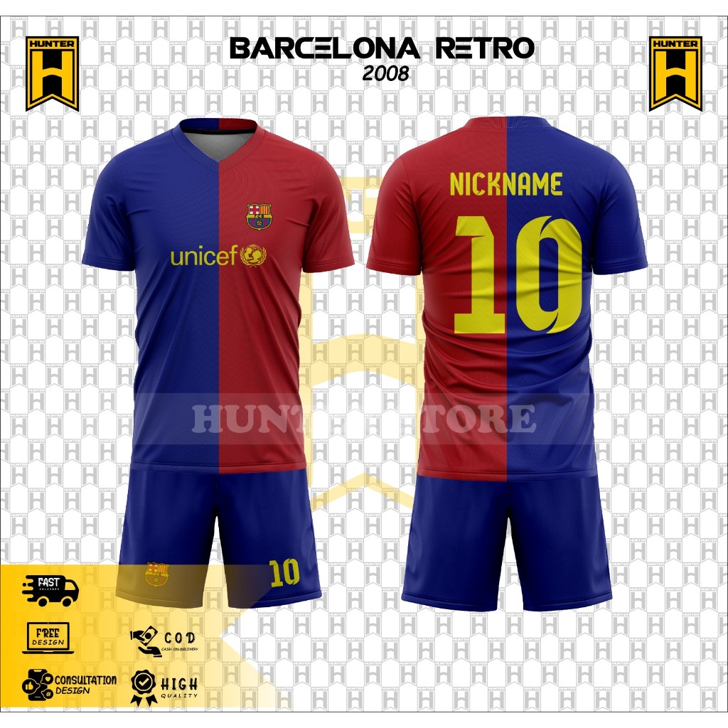 ชุดเจอร์ซีย์ย้อนยุค BARCELONA ปี 2008| บาร์เซโลน่า RETRO SEANO 2008|ฟรีเสื้อฟุตบอล NAME UNIT