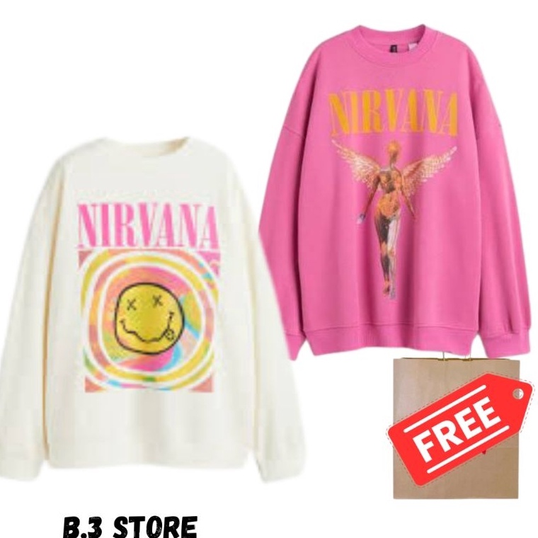 Modern Crewneck เสื้อกันหนาว HM Nirvana ครีม Nirvana สีชมพูเสื้อกันหนาวผู้ชายผู้หญิง Fulltag