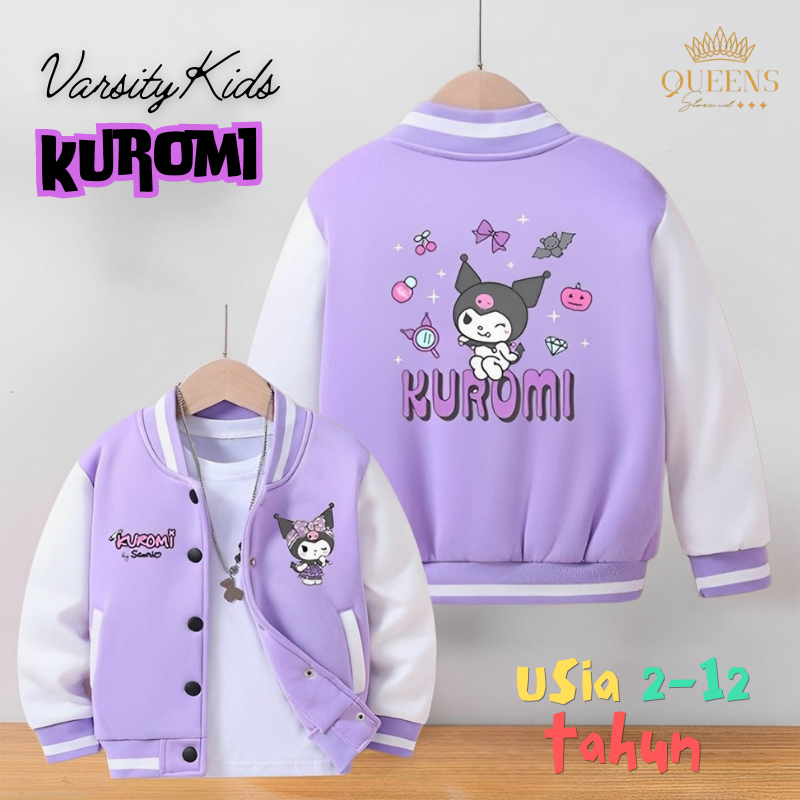 Varsity JACKET สําหรับ GIRLS / BOYS AGED 2-12 ปีใหม่ล่าสุด KUROMI MOTIF / CHILDRENS BASEBALL JACKET