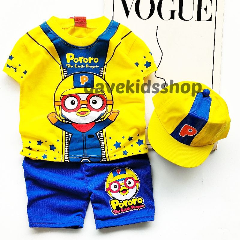 PORORO KIDS CLOTHES PORRORO KIDS SUITS พร้อมหมวกสําหรับอายุ 1-10 ปี