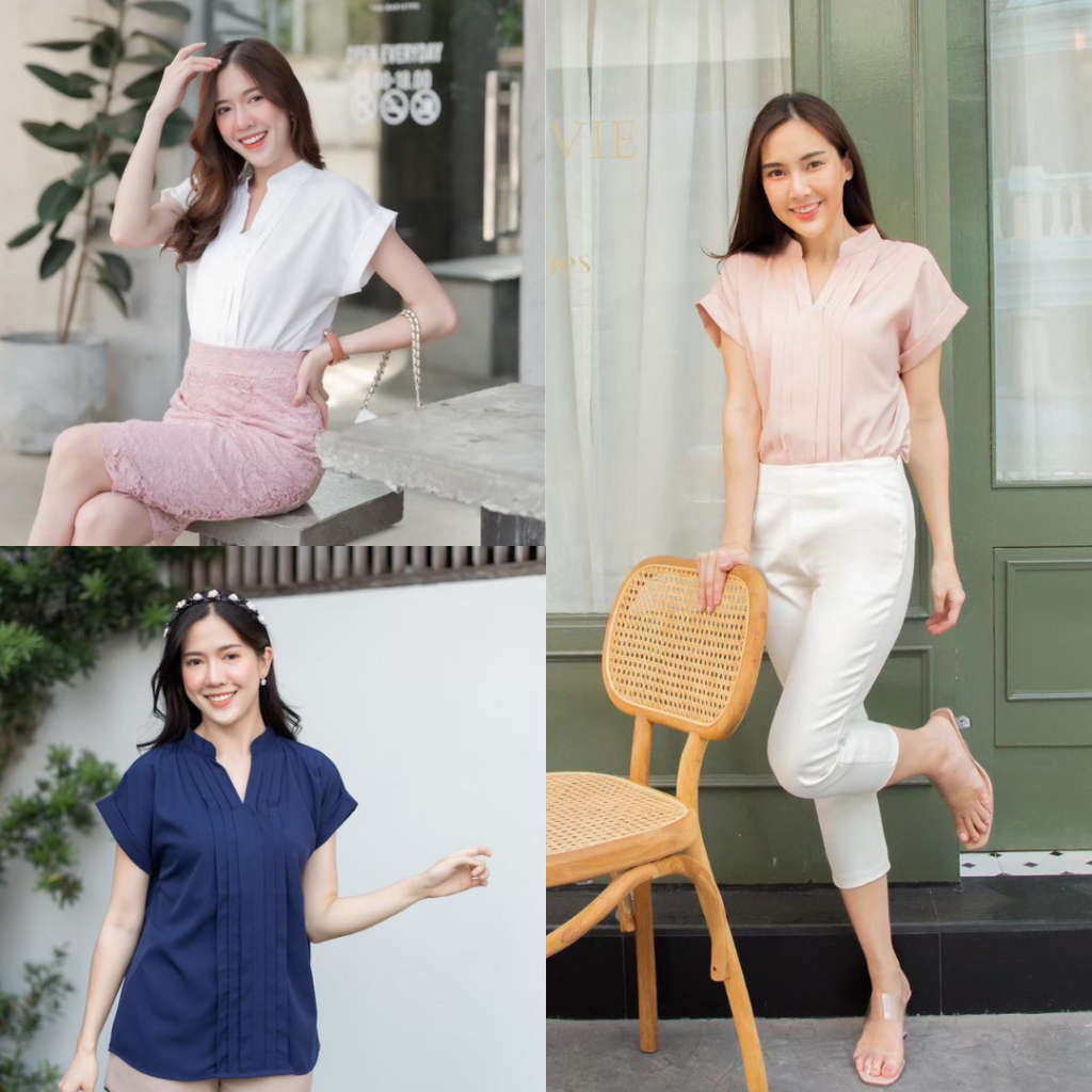 L154 เสื้อเชิ้ตผ้าซาตินแขนสั้นผู้หญิง (L154 01)