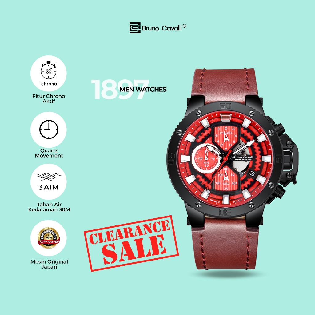 MESIN Bruno Cavalli 1897 M 3ATM Mens Analog Chronograph Active Watch การเคลื่อนไหวของญี่ปุ่นต้นฉบับ