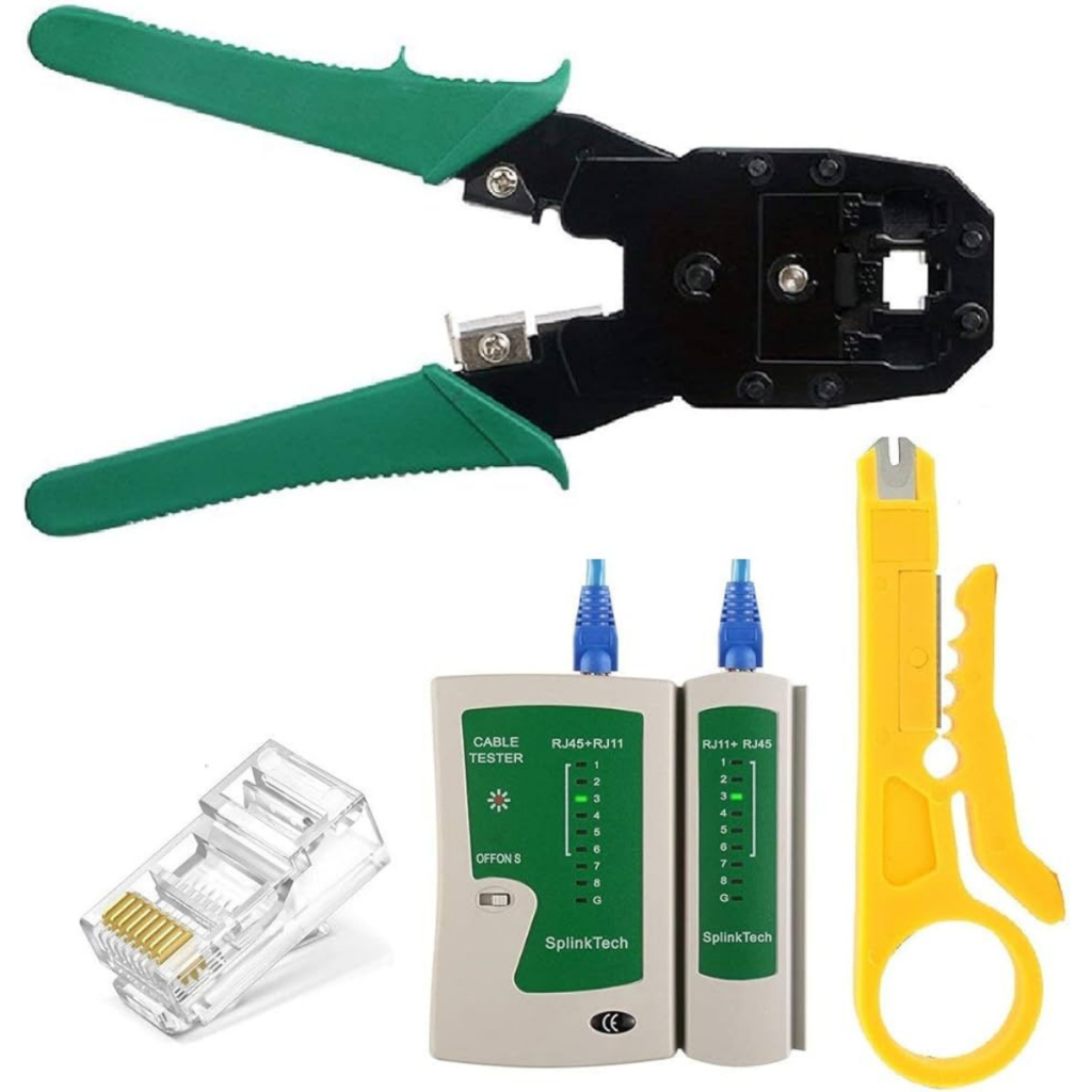 Sasageyou - SET CRIMPING PLIERS + LAN TESTER + RJ45 20 PC NETWORK LAN CABLE TESTER CONNECTOR