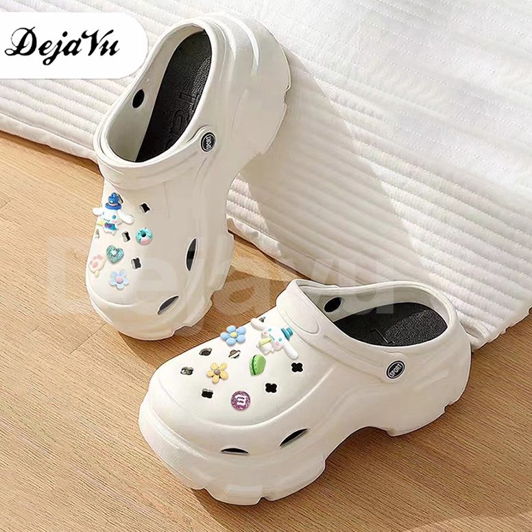 CODE R38P Dejavu Baim EVA Slop รองเท้าแตะ 7 ซม.ยางเจลลี่นุ่มหนา Jibbitz รองเท้าแตะ HSN199