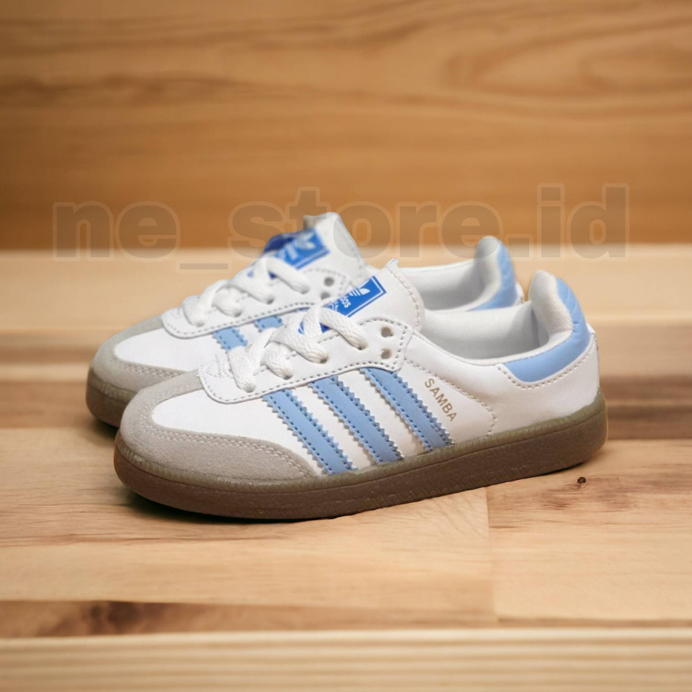 Putih Adidas samba รองเท้าเด็กสําหรับเด็กชายและเด็กหญิงสีขาวสีฟ้ารองเท้าผ้าใบเด็กใหม่ล่าสุด