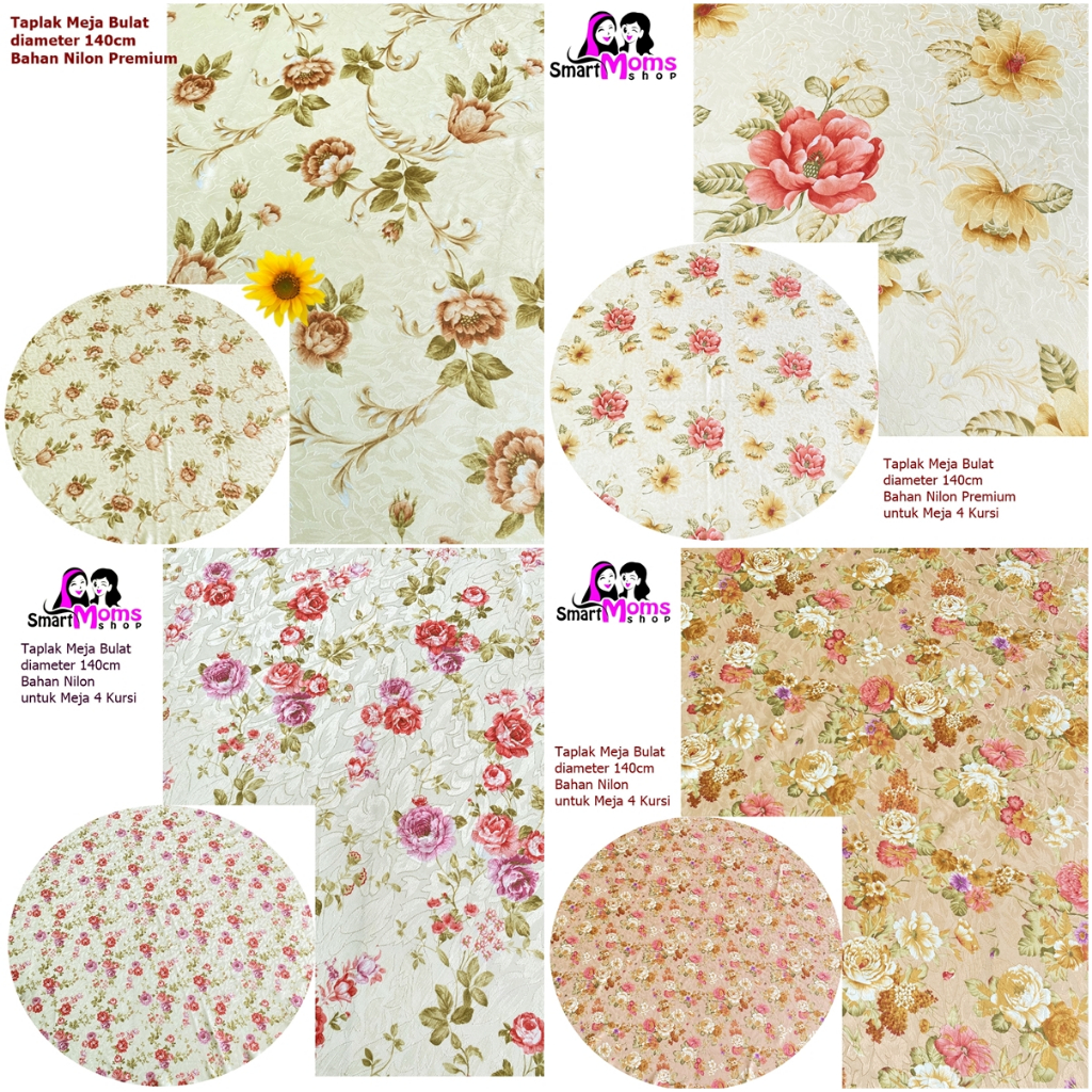PREMIUM ROUND SHABBY CHIC DINING TABLECLOTH ANNISA MOCCA สําหรับเก้าอี้ 4 ตัว