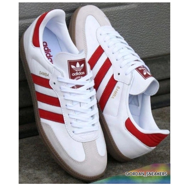 Adidas SAMBA ORIGINAL สีขาวสีแดงรองเท้า/รองเท้าผ้าใบผู้ชายผู้หญิง