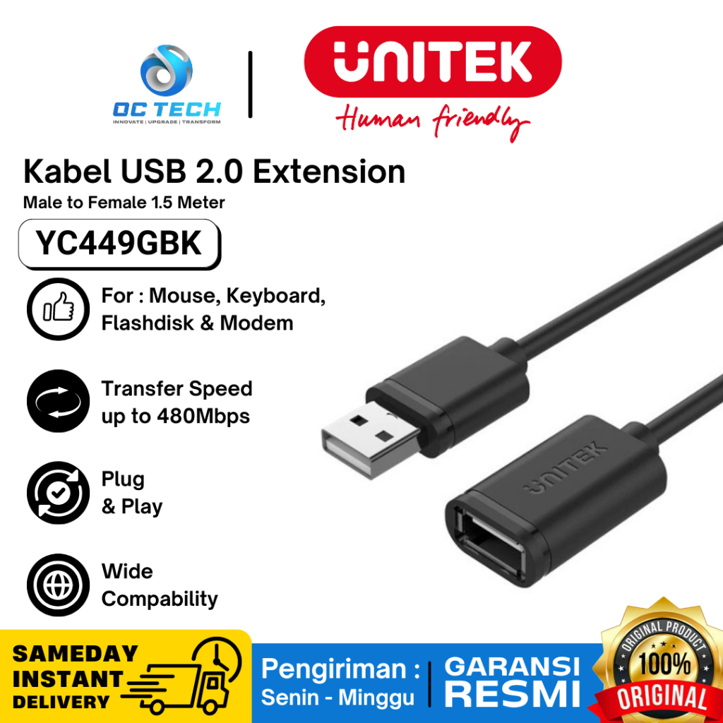 สายปรับ USB 2.0 1.5M สายปรับ USB UNITEK YC449GBK เดิม