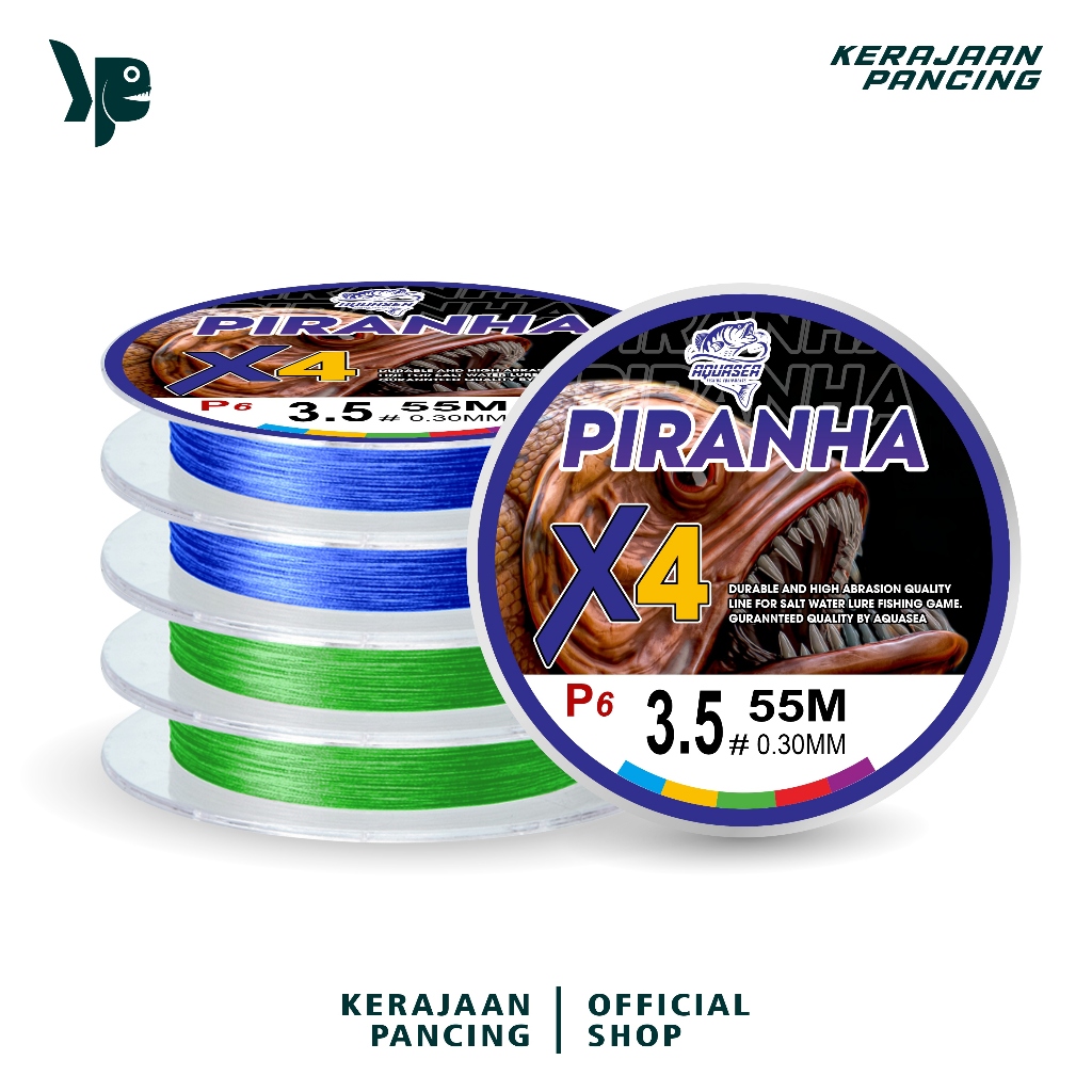 HIJAU Pnacinhg Kingdom - PE X4 สายตกปลา Piranha 55m สีฟ้าและสีเขียวญี่ปุ่น P6 สายตกปลาวัสดุ PE ที่แข