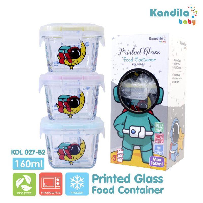 Kandila Baby Printing Glass Food Container 160ml - KDL 027-A2/KDL 027-B2 - กล่องเก็บอาหาร