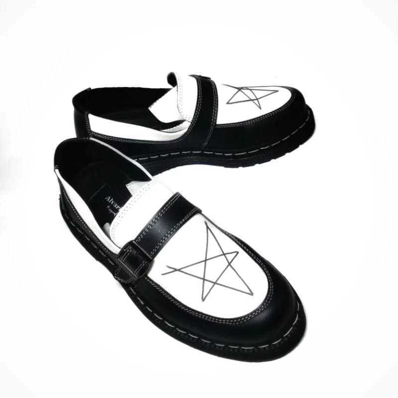 ข้อเสนอที่ดีที่สุด Docmart สีดําและสีขาว Star Penny Loafers Vintage ผู้ชายและผู้หญิงรองเท้าลําลองอย่