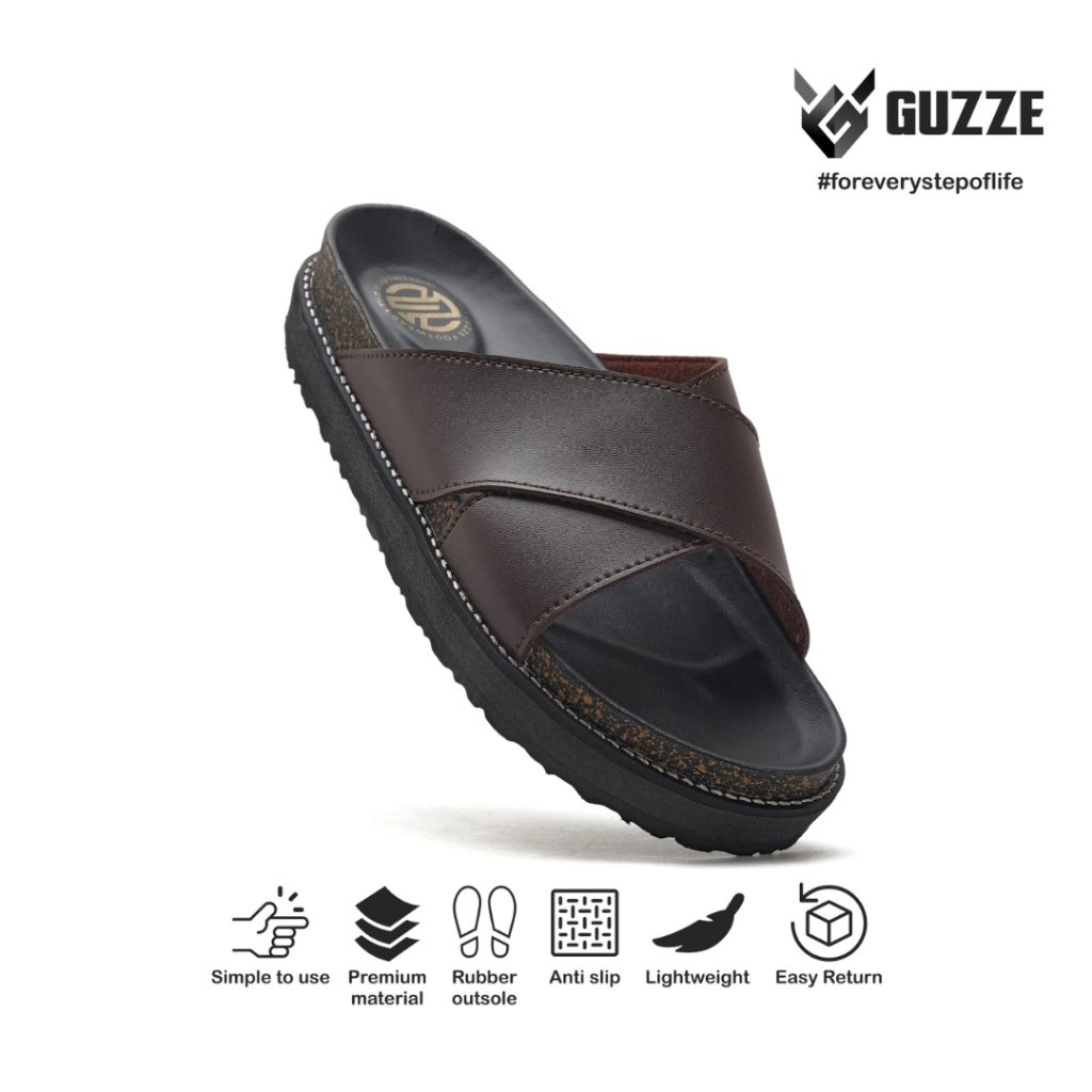 Guzze Furion Brown Vintage Casual Men & 39;s รองเท้าแตะสไลด์