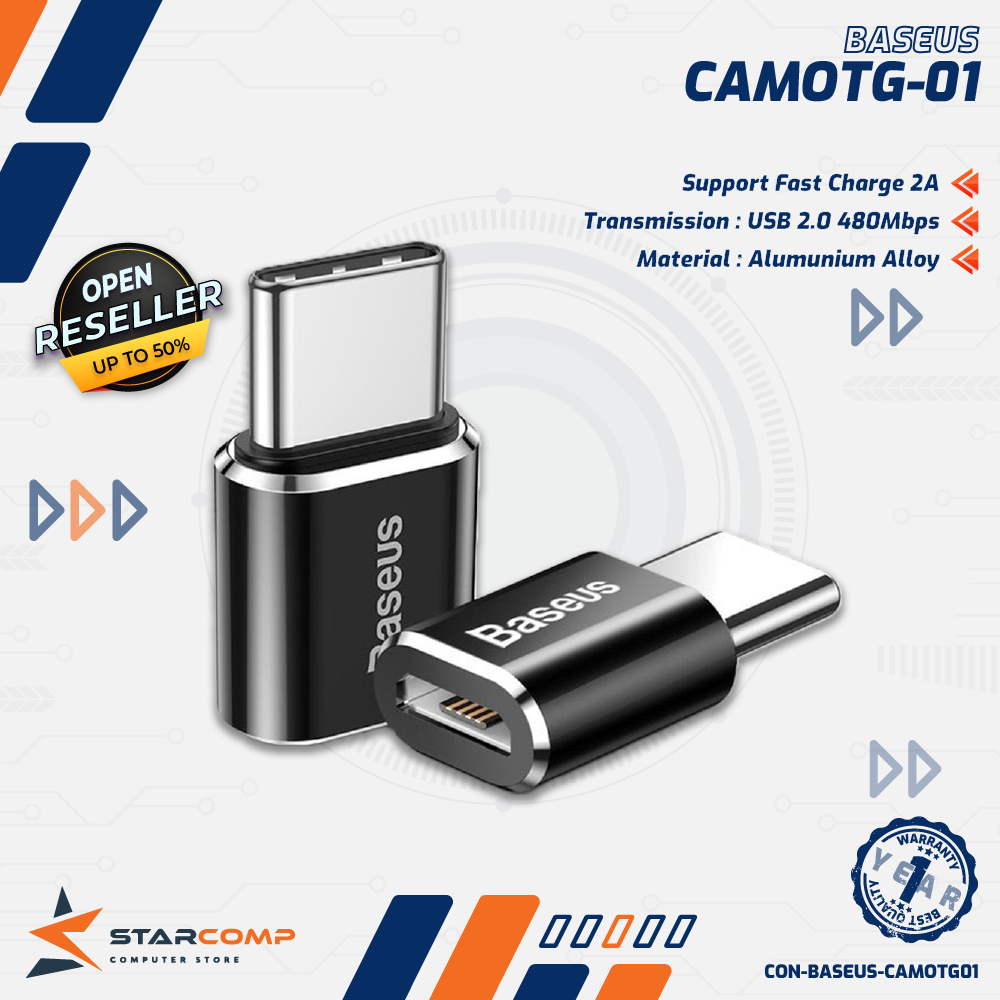 BASEUS Mini Micro USB Female เป็น USB Type-C Male Adapter Converter - CAMOTG-01