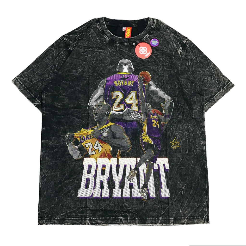 OSSU TSHIRT KOBE BRYANT 24 BASKET BALL PLAYER CHAMPION BLACK WASHED SAND WASHING GREY TEE