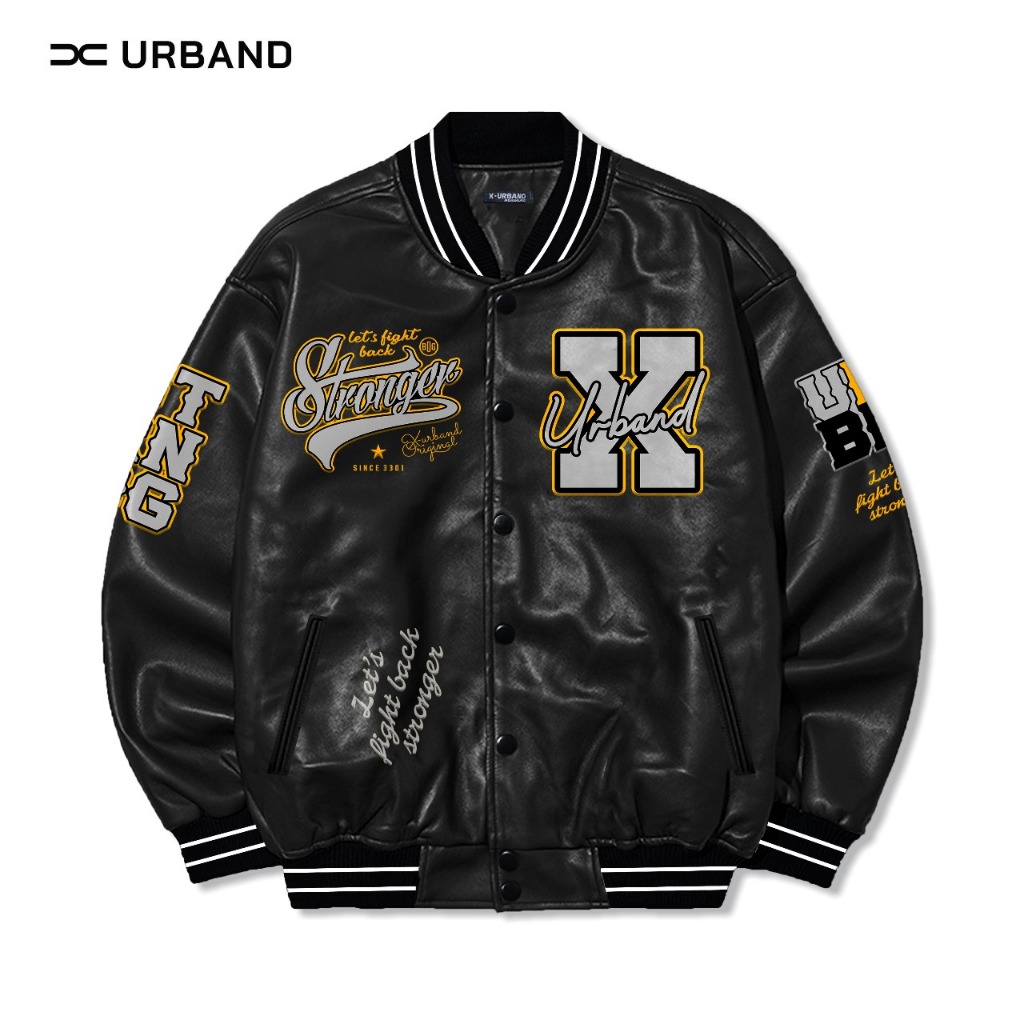 XA Mens Synthetic Leather Bomber Varsity Jacket