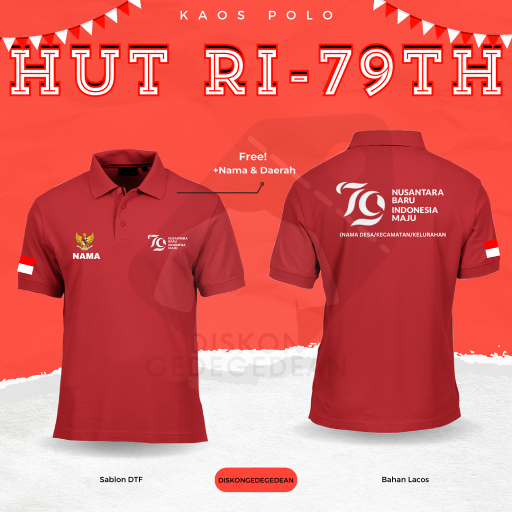 Diskongedean Independence T-Shirt Polo Collar Shirt RI 79th Anniversary Polo T-Shirt Model 1