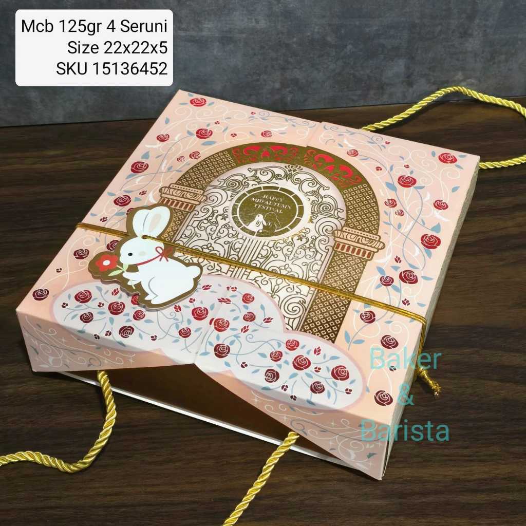 กล่องขนมไหว้พระจันทร์ Mcb 125gr 4 Seruni 20x20x5cm กล่องขนมไหว้พระจันทร์ 125gr บรรจุ 4 กล่องแฮมเปอร์