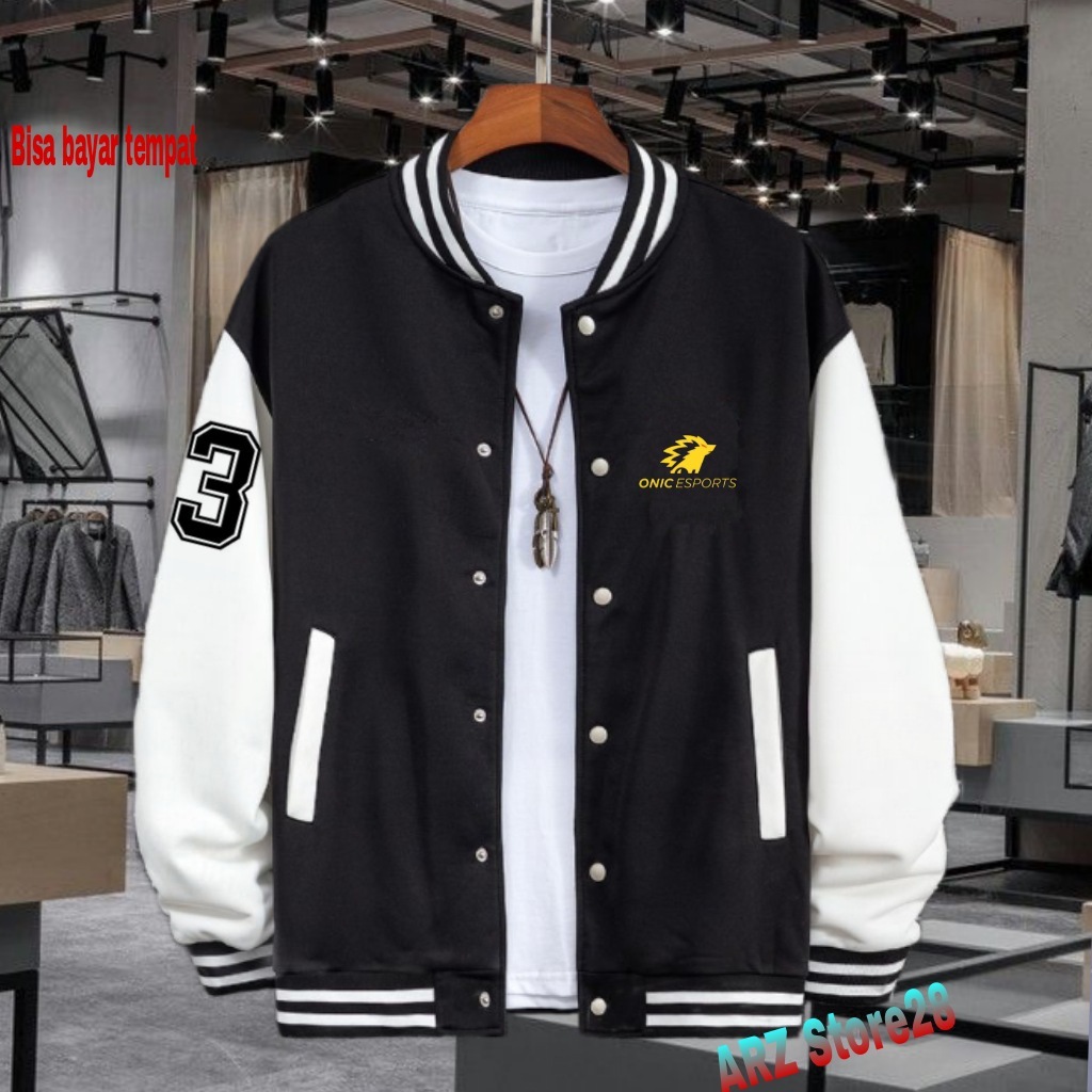 ฟรี Varsity Jacket ปุ่มข้อความ Gold Onic Esports 3 สีดําล่าสุด Distro เสื้อกันหนาวล่าสุด Hoodie สําห