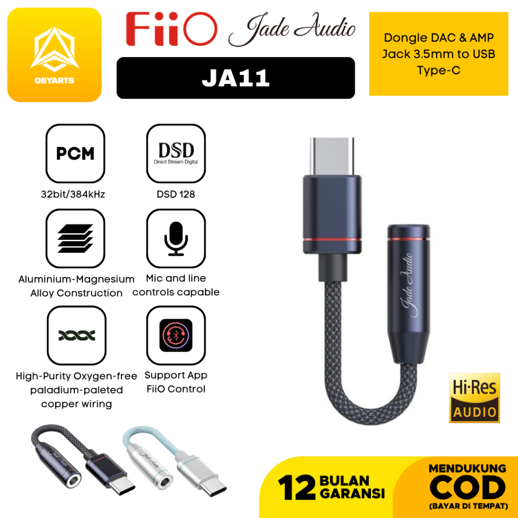 Fiio Jade Audio JA11/JA-11/JA 11 USB Type C ถึง 3.5 มม.หูฟัง/หูฟัง DAC และเครื่องขยายเสียงสําหรับ IO