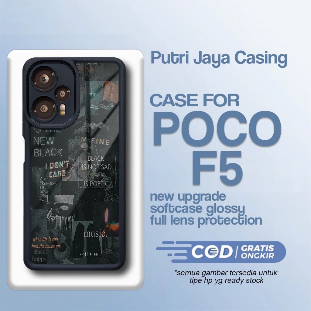 เคส P0C0 F5 ล่าสุด - P0C0 F5 - Aesthe Black Motif - Premium Glossy Softcase Hardcase Material - P0C0