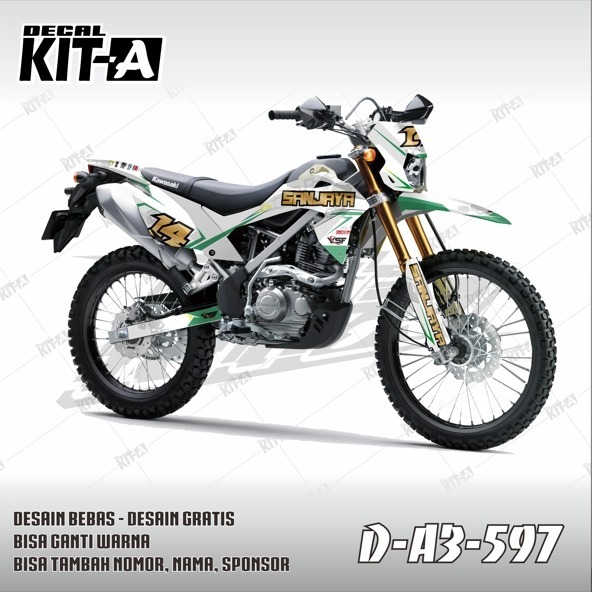 HIJAU KLX BF 150 สติ๊กเกอร์สติ๊กเกอร์ KLX BF สติ๊กเกอร์มอเตอร์ไซค์ WHITE MOTIF GREEN LINE DA3-597