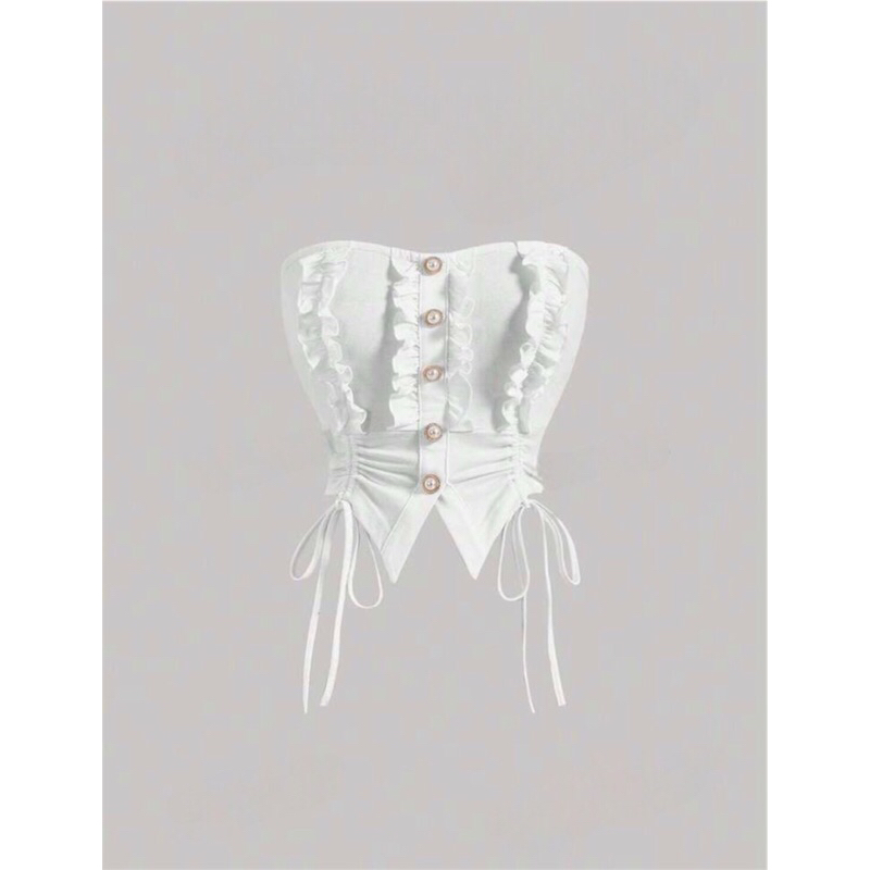 [ august ] ผู้หญิง y2k ย้อนยุคน่ารักซี่โครง coquette tube top