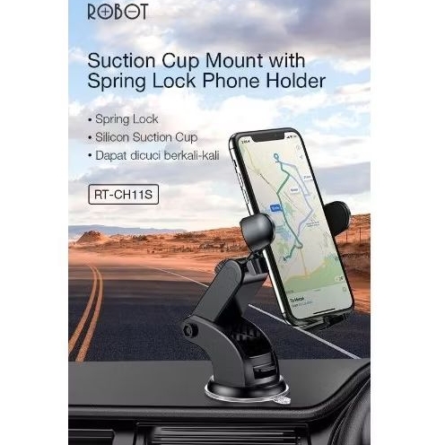 HP Car holder ROBOT RT-CH11s ดูดถ้วยสปริงล็อคล้างทําความสะอาดได้ ที่วางโทรศัพท์ในรถยนต์ CH-11s