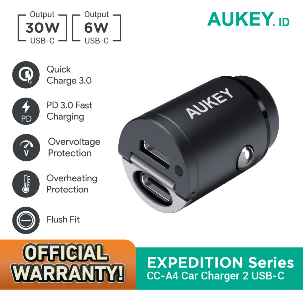 Aukey CC-A4 2-Port Car Charger (PD + Quick Charge) - 500838