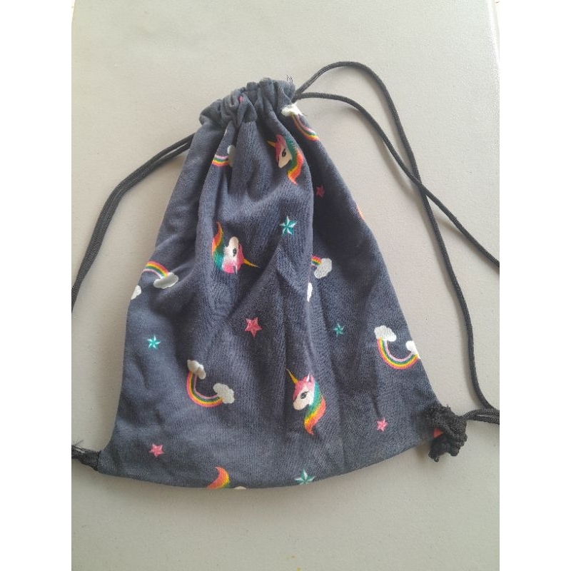 Preloved Navy Blue Unicorn String Bag Backpack