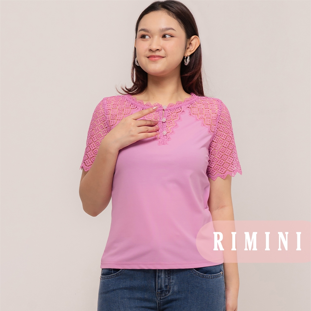 RIMINI - เสื้อยืดลําลองสําหรับผู้ใหญ่พร้อมลูกไม้ยืดจัมโบ้ - Kaleni Top 85681