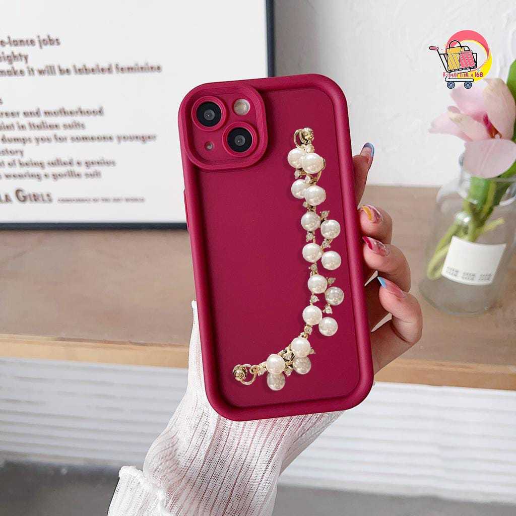 GC95 กรณี CASING SILICON MATTE ROSE PEARL CHAIN GRIP - CASING HP COMPATIBLE สําหรับ OPPO A3X F5 F7 A