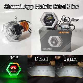 IBRIGHT Lampu Utama Projie Matrix X1 Body Black ZE3XS Shroud Crystal RGB App Plus Devil Eye dan Kipas Pendingin Premium