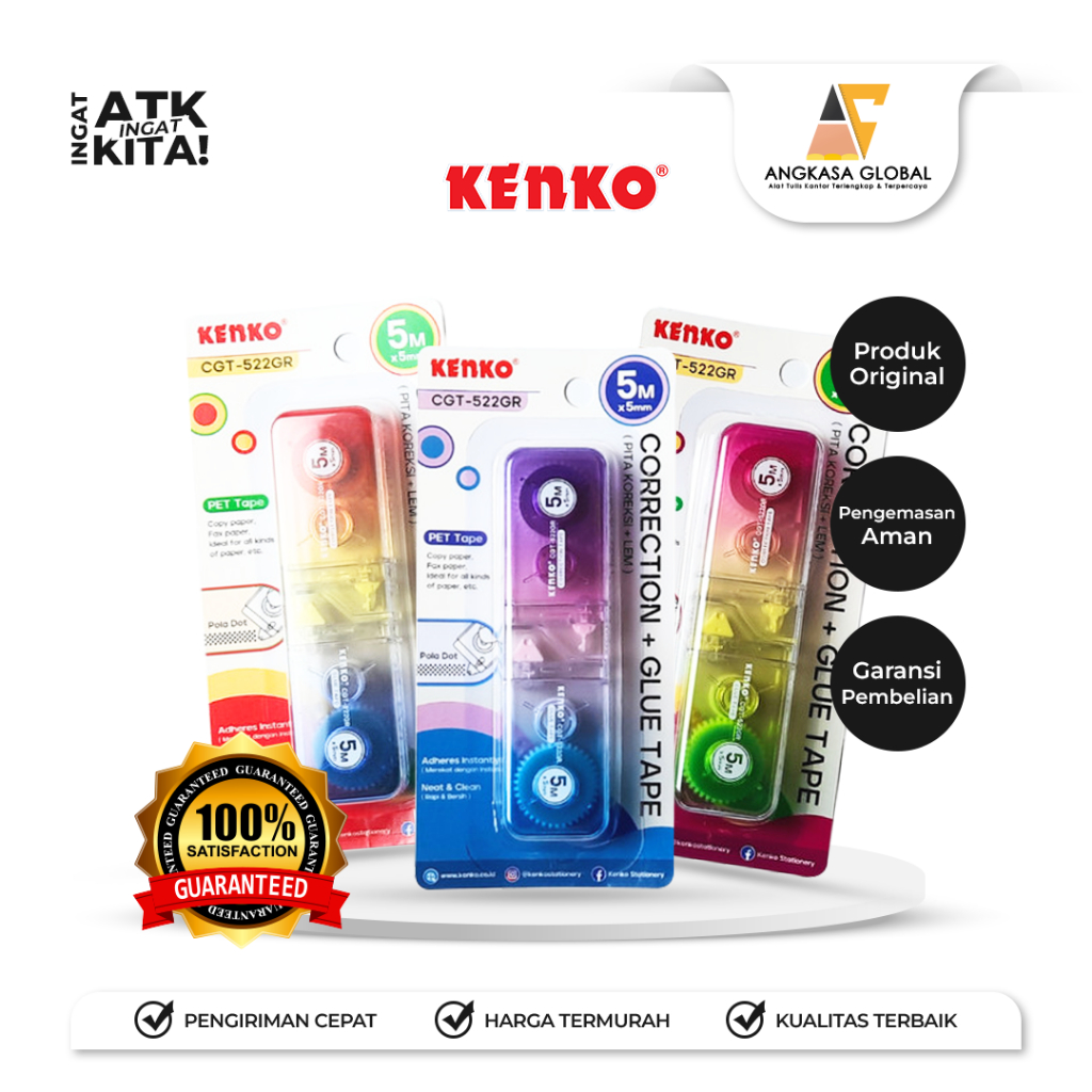 KENKO CORRECTION TAPE & GLUE ROLL/ GLUE TAPE CGT-522GR [5M x 5mm] (1PC)
