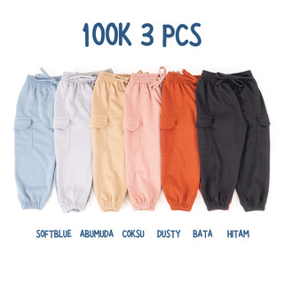 100K 3 Pcs Celana Jogger Anak Panjang 1-10 Tahun Baby Terry Premium Kargo Cargo Joger Laki Laki Perempuan - MOSKOW