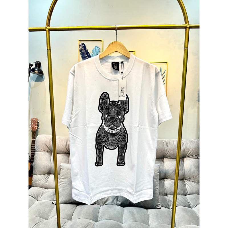 เสื้อยืดสไตล์ทุกวัน LIFE WORK RAD DOG สีดํา OUTLINE FULL BLOCK PRINTED สีขาว UNISEX