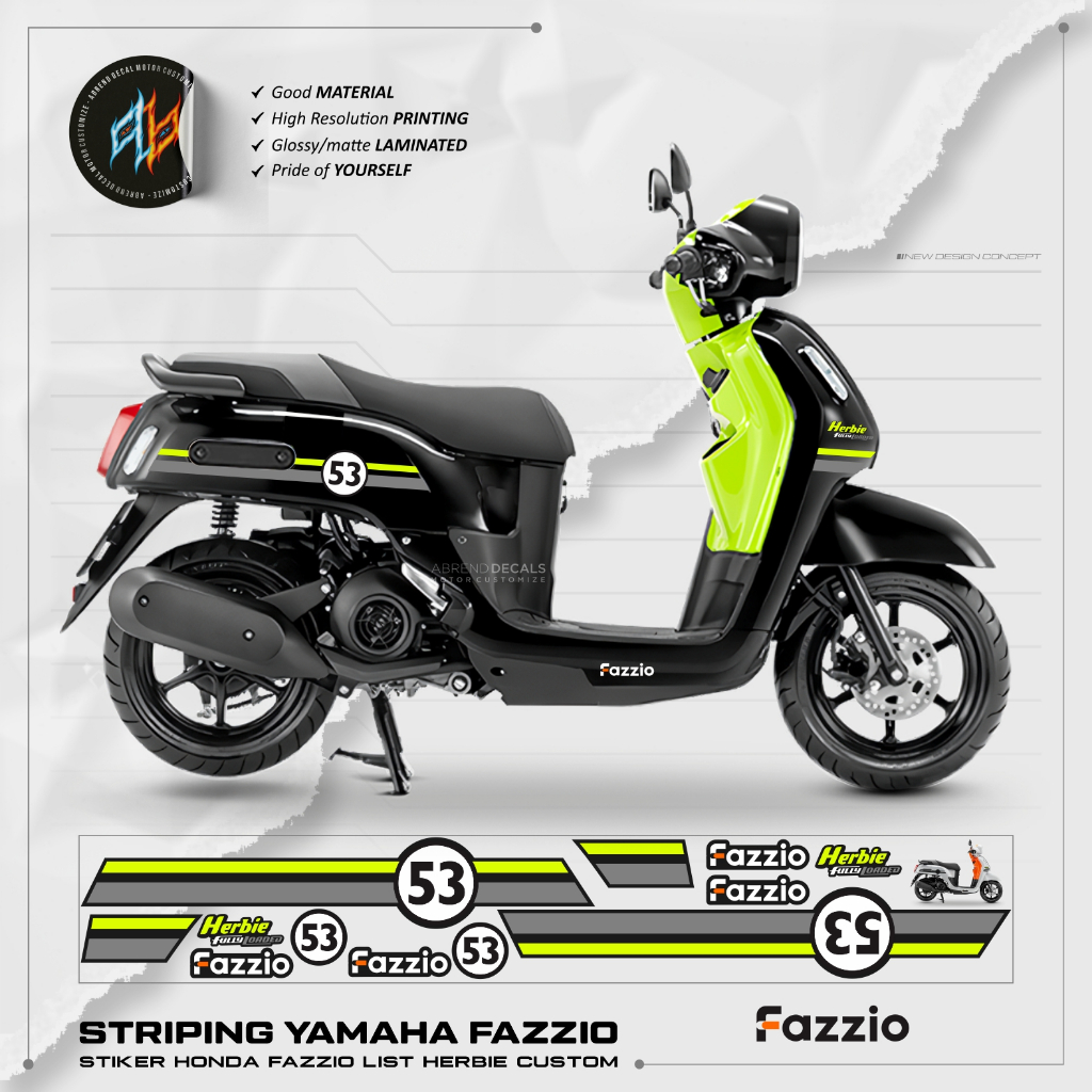 Hitam FAZZIO กราฟิก Variation สติกเกอร์/YAMAHA FAZZIO รถจักรยานยนต์ STRIPING LIST Simple Black Line/