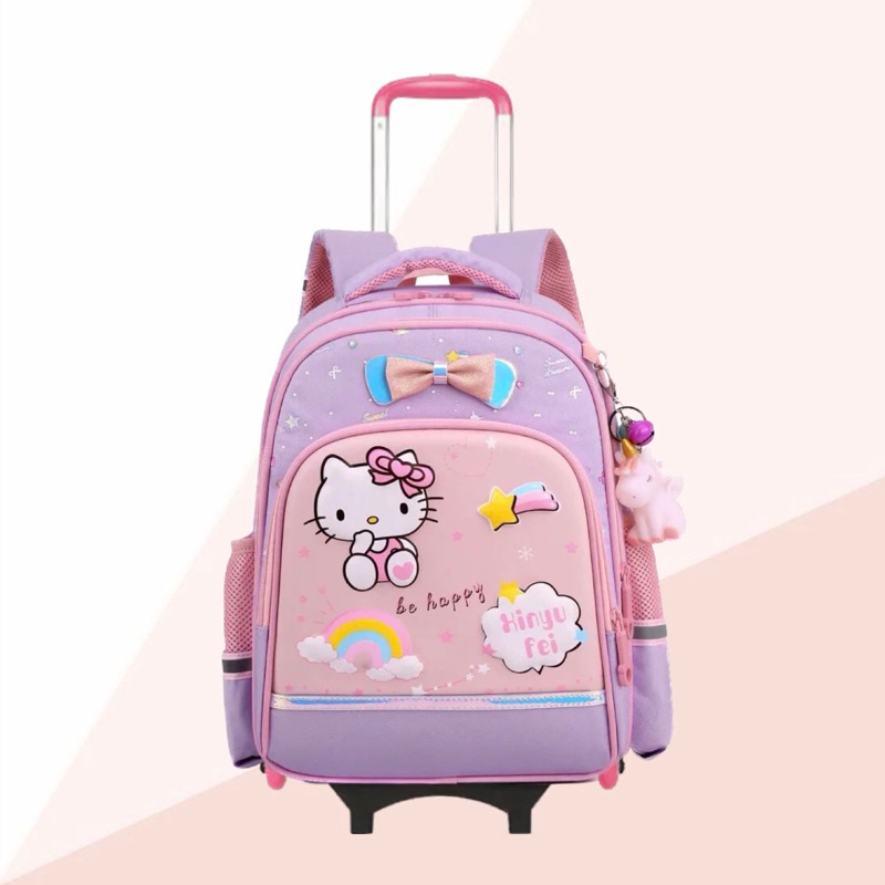 Girls Trolley Push Trolley School Backpack Hellokitty การ์ตูนน่ารัก Rainbow Playgroup โรงเรียนอนุบาลโรงเรียนประถมศึกษาเด็กวัยหัดเดิน Paud