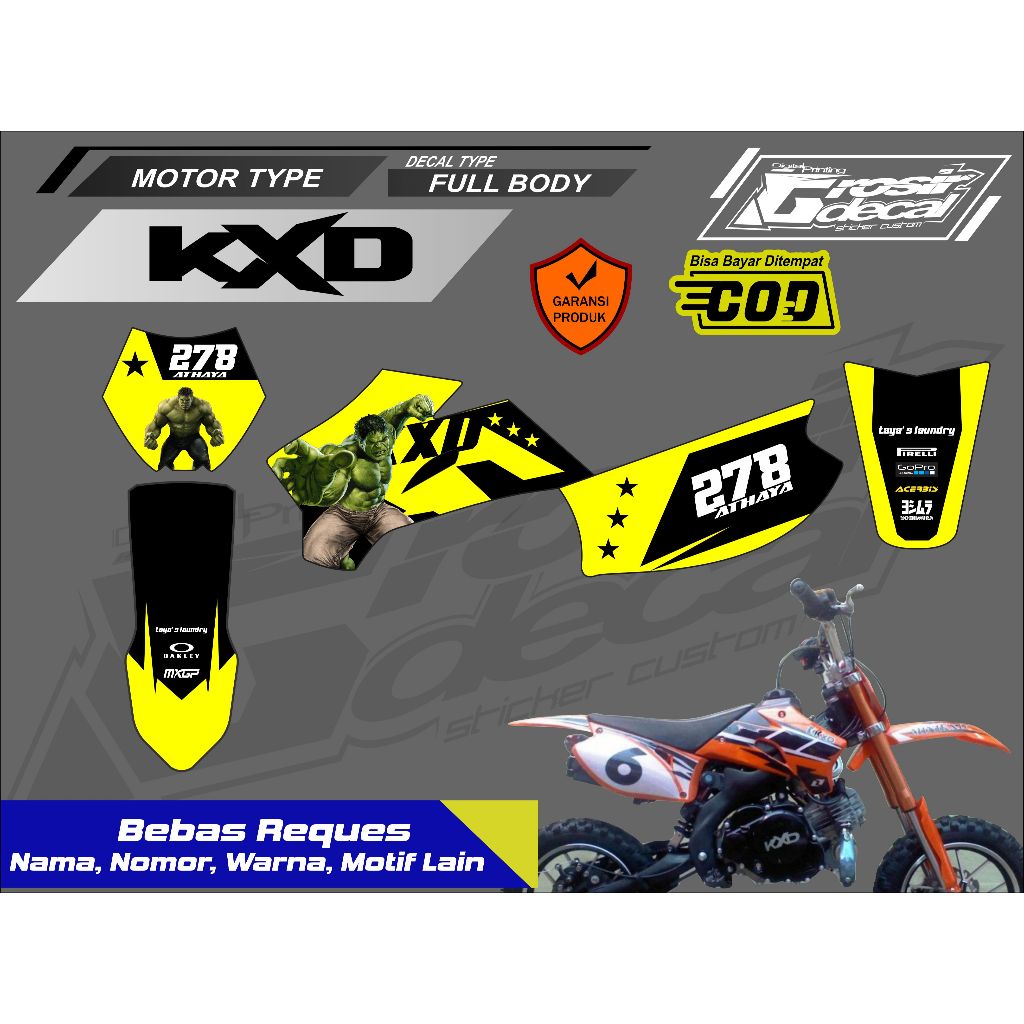 Mini Trail KXD 50cc Full Body Striping Sticker ฟรีที่กําหนดเอง