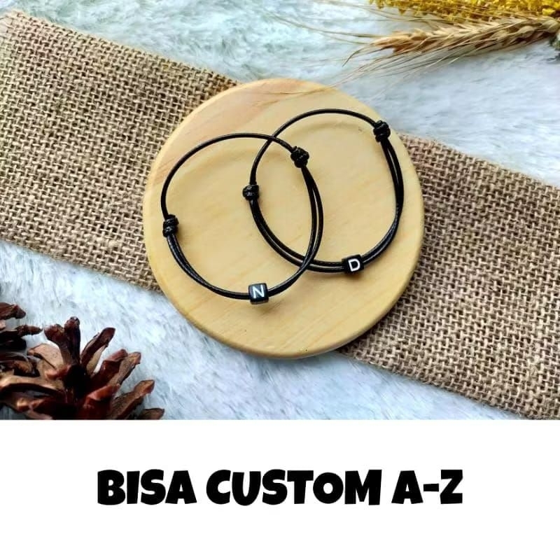 INITIAL BRACELET BLACK STRAP BRACELET INITIAL LETTER BRACELET NAME BRACELET BLACK COUPLE BRACELET ผู