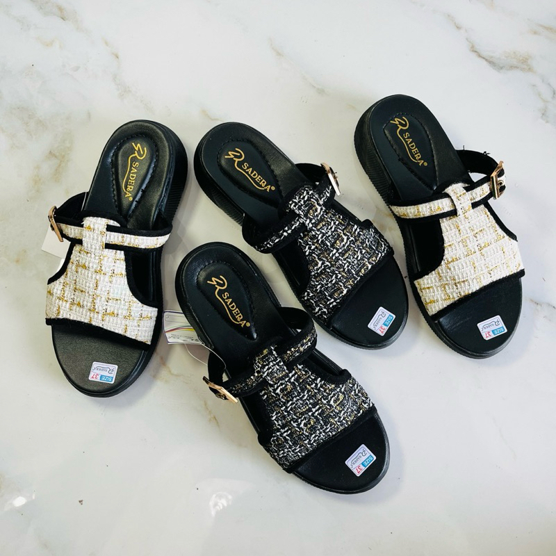 Sadera รองเท้าแตะผู้หญิง Wedges Platform หัวเข็มขัดเกาหลี