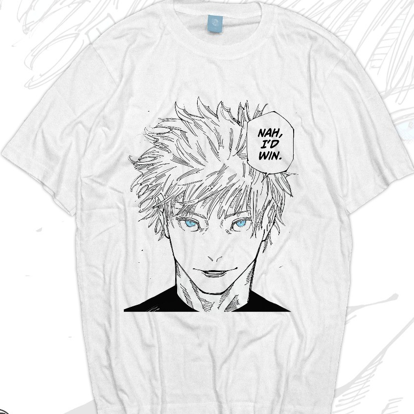 Gojo Satoru Nah Id Win Meme Shitpost อะนิเมะมังงะเสื้อยืดญี่ปุ่น Wibu เสื้อ DJA ผ้า