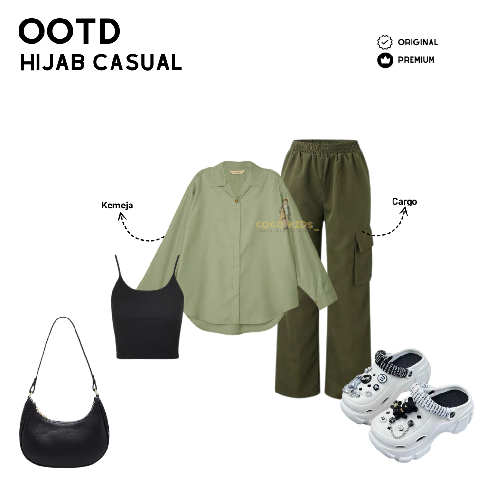 KEMEJA Coco Kids_ 3in1 Set Outfit Y2K Shirt + เสื้อกล้าม + กางเกงคาร์โก้ สไตล์เกาหลี