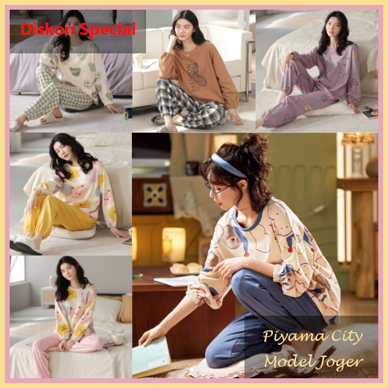 PYJAMACITY PC429 [P01/PX01] คุณภาพระดับพรีเมียมนําเข้าชุดนอนสตรีแขนยาวกางเกงขายาว Joger ชุดนอน KR100