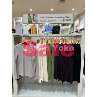 Uniqlo เสื้อยืด คอกลม แขนยาว สีใส สําหรับผู้หญิง