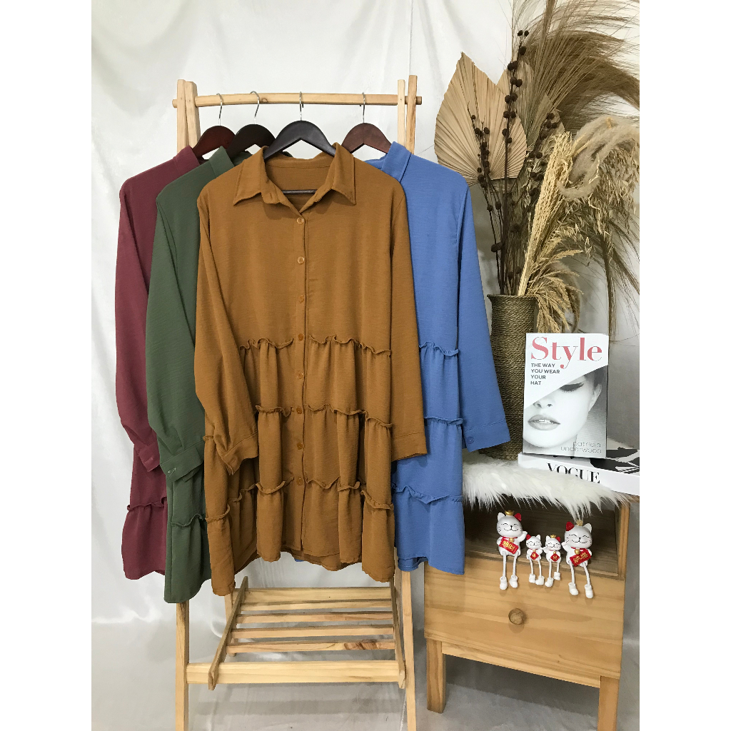ผู้หญิง& 39;s TUNIC RUFFLE SIMPLE ฟรีเข็มขัดOBI CRINKLE AIRFLOW BUSUI BUMIL HIJAB FASHION PGMTA REAL