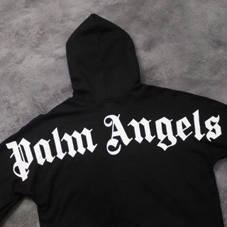 เสื้อแจ็กเก็ต มีฮู้ด ลายโลโก้ HITAM Palm ANGELS สีดํา นําเข้า