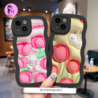 CUSTOM 3D TULIP RABBIT สีดํา WAVE SOFTCASE สําหรับ A03 CORE A03S A04 A7 A8 A9 A11K Y12S Y15 Y15S 9 P